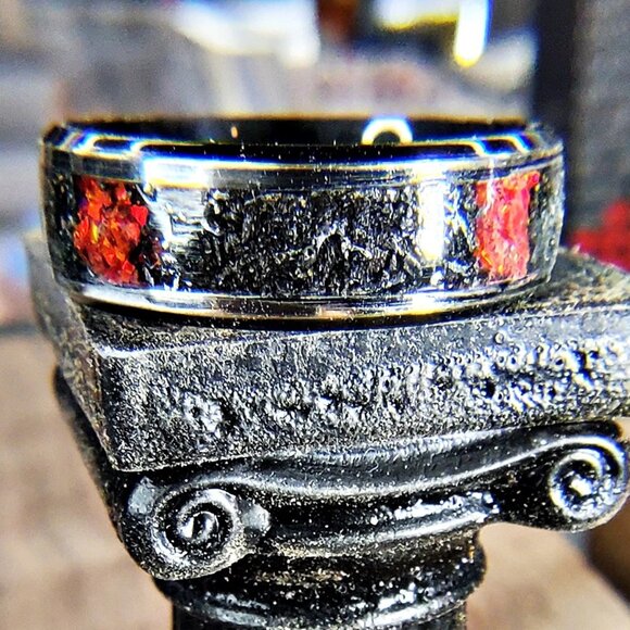"Asteroid Alert" Ring with Campo del Cielo Meteorite Shavings & Red Opal - Picture 2 of 8